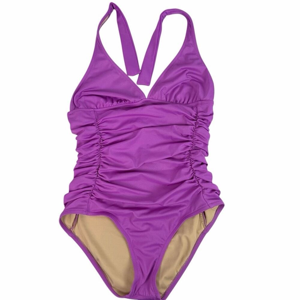 J. Crew Size 10 One Piece Purple Halter Swimsuit
